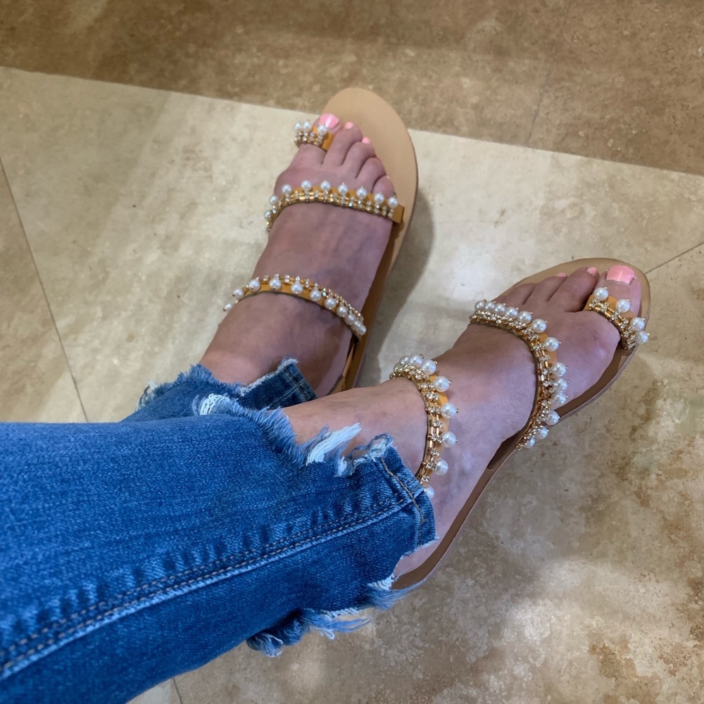 Pearl & Rhinestone Wrap Around Sandals